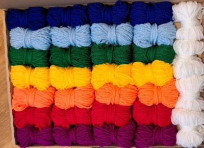 ACRYLIC WOOL Rainbow Yarn Wool Job Lot Knitting Crochet Squares Pompom Crafts Toys Bundle DK
