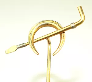 ANTIQUE 14K YELLOW GOLD HORSESHOE & RIDING CROP STICKPIN BIRMINGHAM ENGLAND - Picture 1 of 7