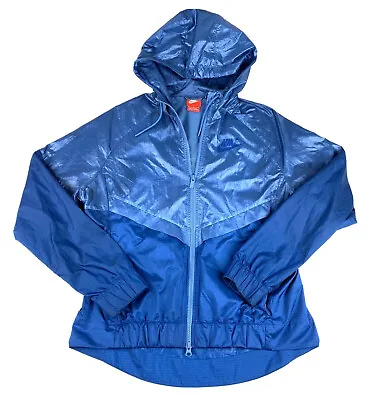 Nike Womans Windrunner Jacket Blue Hooded Athletic Zip Coat Sz Medium Vented • 19.96€