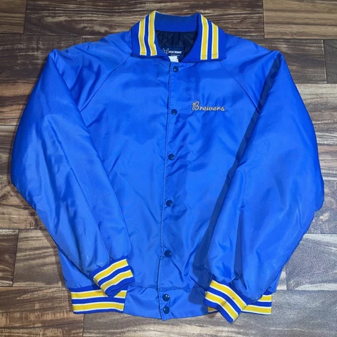 Vintage 90s Milwaukee Brewers MLB Bomber Quilted Varsity Jacket Size Large L Cover