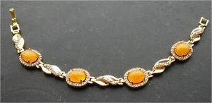 Brazalete Genuino Amarillo Cabujón Ovalado Cúbico Flor de Circonio 18 KGP - Imagen 1 de 9