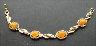 Brazalete Brazalete Genuino Amarillo Jade Cabujón Ovalado Circonita Cúbica Flor 18KGP Foto 1 de 4