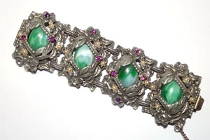 Vintage Chunky Peking Glass and Metal Link Short Bracelet - Picture 1 of 9