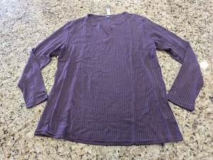 Womens Tunics Waffle Knit T-Shirt V-Neck Sweaters  Shirt 2XL Dark Purple  - Picture 1 of 10