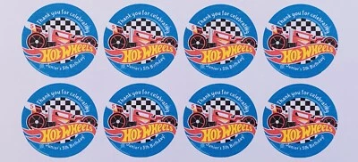 24x Personalised Hot Wheels Race Car Blue Birthday Party Lolly Bag Stickers - image 1 of 2