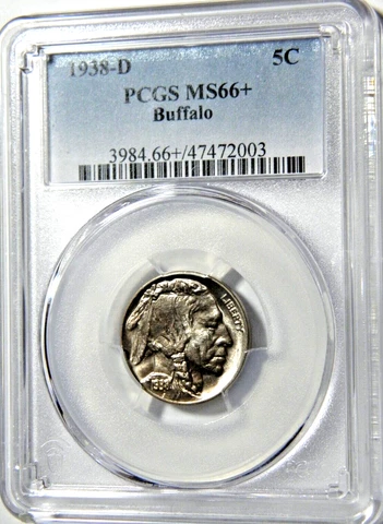 1938-D BUFFALO 5c PCGS MS66+ ON FIRE WITH LUSTER PLUS GRADED Cover