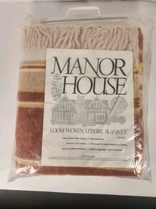 Vtg Manor House Loom Woven Leisure Fringed Blanket Acrylic Throw 50"x60" NOS USA - Picture 1 of 7