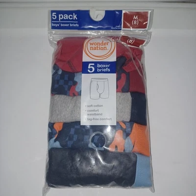Paquete de 5 calzoncillos boxer Wonder Nation para niños talla M (8) 100 % algodón nuevos con etiquetas Foto 1 de 2