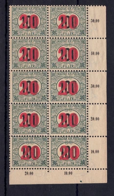 HUNGRÍA Scott # J27a COMO NUEVO/NH bloque de diez estampillas postales adeudadas; SCV $145,00 Foto 1 de 2