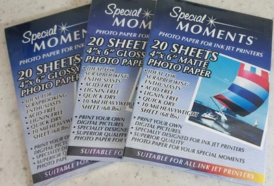 Lot of 3 Packs  4"x6" Photo Paper Special Moments Glossy 20 Sheets Per Pack = 60 - Image 1 of 3