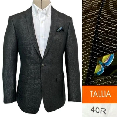 TALLIA Blazer 运动外套男式 40R 码黑色金色几何图案 1 按钮披肩翻领 — 第 1/4 张图片