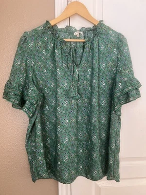 Blusa Max Studio Top Plus Size 2x Manga Curta Babado Decote V Floral Relaxado - Imagem 1 de 4