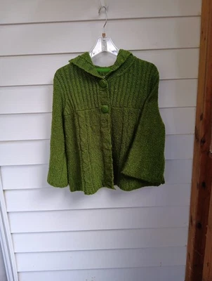 Lindo Cárdigan Mezcla de Lana Apt 9 Botones a Presión Talla Pequeña Grande Verde Tejido Voluminoso Foto 1 de 4