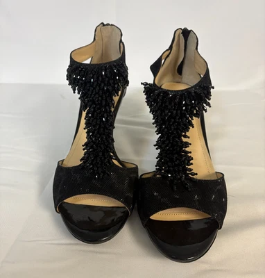 Zapato de vestir Alex Marie negro punta abierta acento con cuentas cremallera trasera 9,5 M nuevo con caja Foto 1 de 4