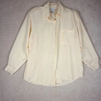 Blusa de seda vintage ajustada con imagen para mujer 16 marfil abotonada cuello atemporal Foto 1 de 4