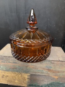 Vintage Indiana Prinzessin Muster Braunglas Bonboniere - Bild 1 von 11