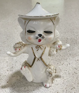 VTG Ceramic Cat Figurine MCM Lefton?Napco?Anthropomorphic Eye Lashes Kitschy - Picture 1 of 8