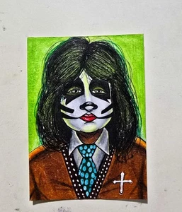 💥 Peter Criss ACEO Art #207 Music Kiss Band Rock Signed - Picture 1 of 3