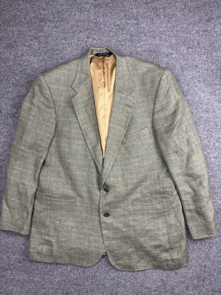 Lands' End Blazer Sport пальто мужской 44R зеленый льняной две кнопки выемки лацкан клетку - Изображение 1 из 4