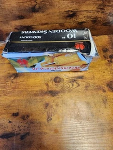 1 box OF 500 PCS 10” NATURAL SKEWERS WOODEN STICKS FOR BARBECUE GRILL - Picture 1 of 6