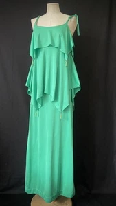 70s emerald green maxi dress with tassels disco party layered S - Picture 1 of 14