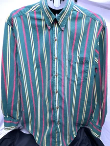 Vintage GAP Gestreiftes Hemd Herren L 90s Hong Kong Grün Rot Gelb Knopfleiste - Bild 1 von 8