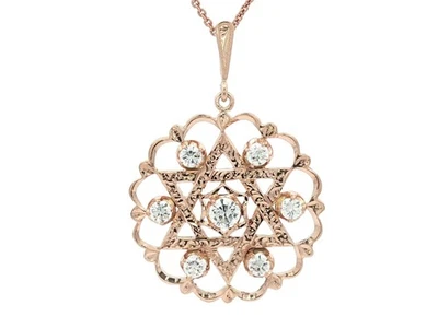 Vintage 14k Rosy Yellow Gold 1.53ctw Diamond Star of David Medallion Pendant - Image 1 of 4