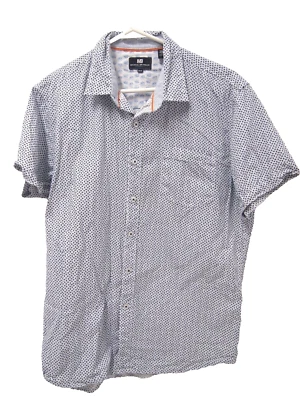 Camisa Michael Brandon Para Hombre M Blanca Azul Geométrica Manga Corta Cuello Botón Foto 1 de 4