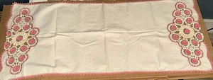 Vintage crocheted dresser scarf runner 1950s 60s pink and white 40" x 17" - Picture 1 of 10