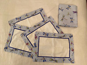 Pottery Barn Blue Dragonfly Table Cloth And 4 Placemats 