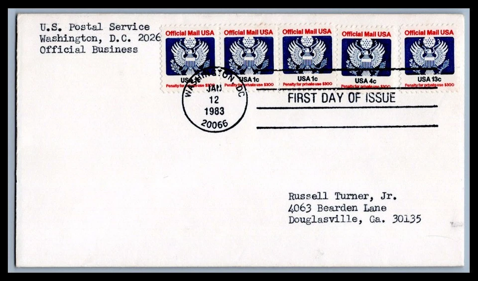 US FDC # O127//O129 1c ,4, 13 Official Eagle USPS  sealed 1983, 0a249 - Image 1 of 1