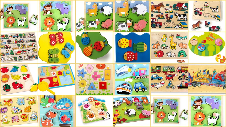 PUZZLES wooden peg jigsaws young children farm animals kids simple puzzles NEW - Image 1 of 1