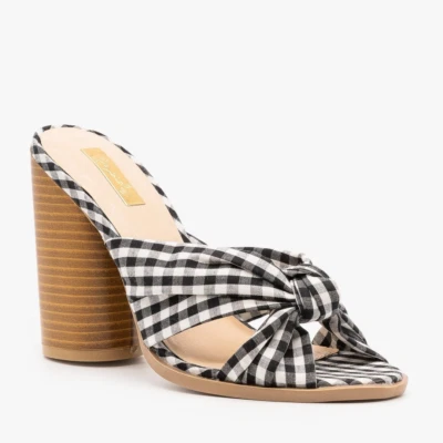 Qupid Mujeres Suave Lindo Retro Cuadros Anudados Tacones Altos - Negro/Blanco - Talla 7 Foto 1 de 3