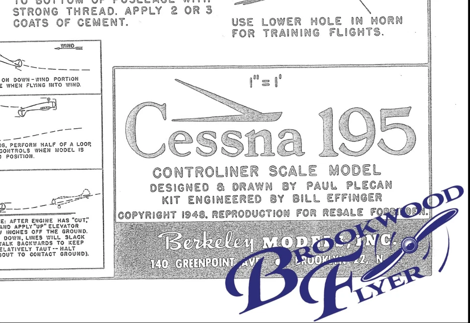 Berkeley CESSNA 195 PLAN + PARTS PATTERNS to Build a 36" UC Scale Model Airplane - Image 1 of 4