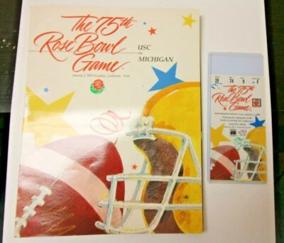 1989 ROSE BOWL NCAA FOOTBALL PROGRAM MICHIGAN VS. USC RARE 1/2/89 WITH TICKET - Image 1 of 4