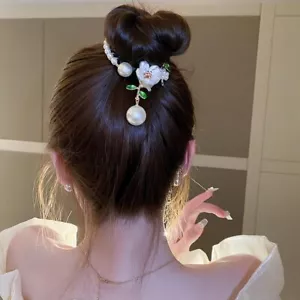 Flower Pearl Tassel Ponytail Claw Clip Bun Holder Barrette for Women Girls - Picture 1 of 6