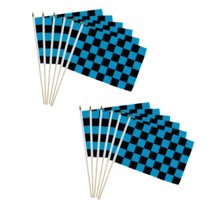 1 Dozen Blue & Black Checkered 12x18in Auto Racing Handheld Stick Flags - Picture 1 of 2