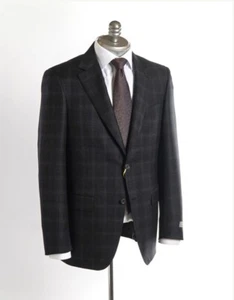 Canali Men's Italian Suit Jacket 100% Wool, Black Fade Check Sz-56-7-R - Picture 1 of 8