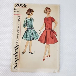 Vintage 50s Simplicity 2859 Girls Pattern Size 12 Day Dress Drop Waist Uncut - Picture 1 of 3