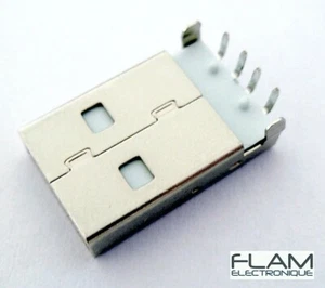 Connecteur à souder USB 2.0 male type A USB male 4 pins 90° DIP solder connector - Imagen 1 de 7