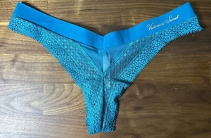 VICTORIA SECRET INCREDIBLE BY VICTORIA Thong Panties Blue Lace Mesh HOT Medium - Picture 1 of 4