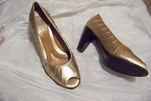 womens nurture nicolet gold pleated open toe leather heels shoes size 9 - Picture 1 of 1
