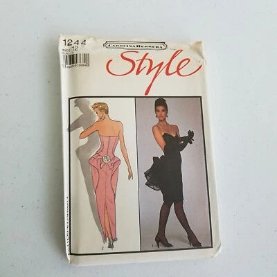Carolina Herrera Style Sewing Pattern 1244 Sz 12 80s Formal Cocktail Glam Dress - Image 1 of 4