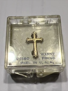 Tiny Antiqued Gold Golden Cross Pin Warner Press USA - Picture 1 of 3