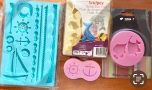 4 Dolphin Nautical Anchor Fondant Molds Silicone Cake Decorating Lot Craft - Picture 1 of 1
