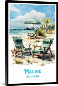 Póster de viaje retro Malibú California, lienzo o enmarcado vintage de los años 30 - Imagen 1 de 6