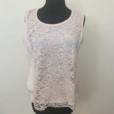 Blusa Joan Vass rosa encaje concha/tank top talla LG - todo algodón Foto 1 de 4