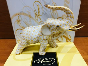 Herend Hungary elephant with tusks butterscotch Fishnet figurine,Brand new Boxed - Picture 1 of 14
