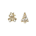 Christmas Tree And Bell Stud Earrings With Pearl and Cubic Zirconia In Sliver