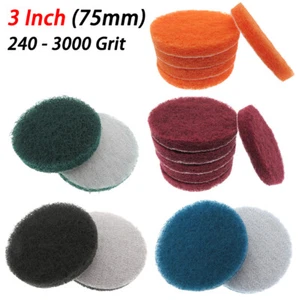 3" 75mm Hook & Loop Scouring Pads Flocking Sanding Discs 240-3000 Grit Polishing - Picture 1 of 17